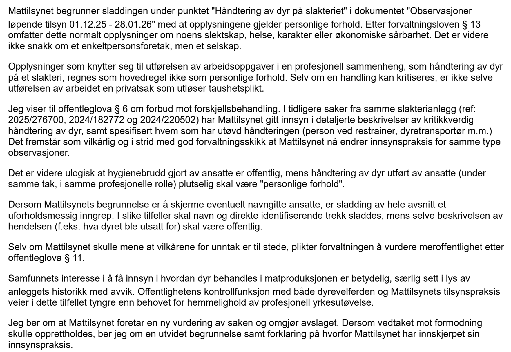 Utdrag fra klage på avslag Utdrag fra klage på avslag